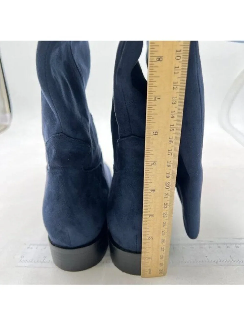 Pazzion Women Almond Toe Knee High Boots with Partial Zipper Stretchy Cold Blue